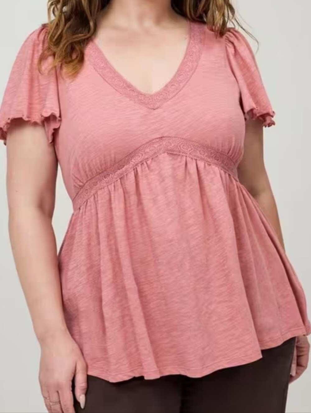 torrid Rose V-Neck Lace Trim Blouson Top